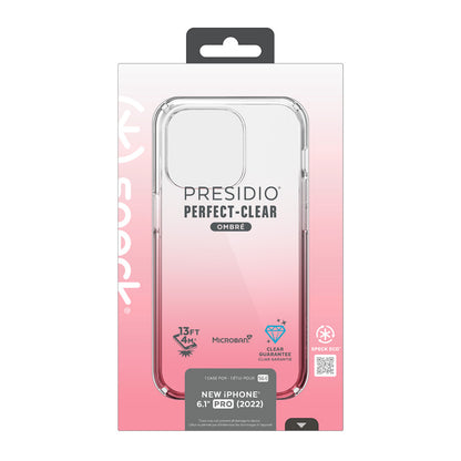Speck Presidio Perfect-Clear + Ombre – dėklas skirtas iPhone 14 Pro su MICROBAN danga (skaidrus / vintažinės rožės perėjimas)