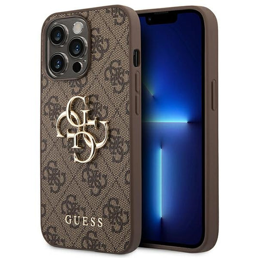 Guess 4G Dėklas su dideliu metaliniu logotipu iPhone 14 Pro (Rudas)