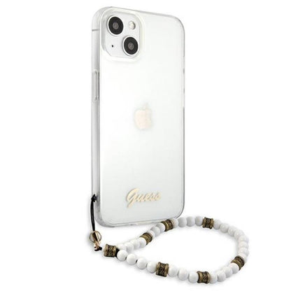 Guess White Pearl Strap - Dėklas iPhone 15 / 14 / 13 (Skaidrus)