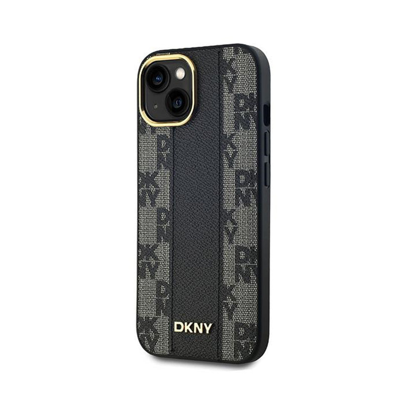 DKNY Leather Checkered Mono Pattern MagSafe – dėklas, skirtas iPhone 15 / 14 / 13 (juodas)