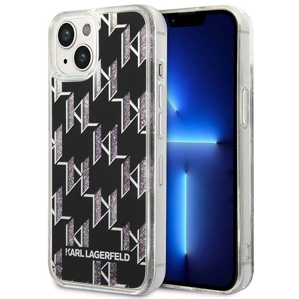 Karl Lagerfeld Monogram skysti blizgučiai – dėklas, skirtas „iPhone 14“ (juodas)