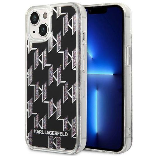 Karl Lagerfeld Monogram skysti blizgučiai – dėklas, skirtas „iPhone 14“ (juodas)