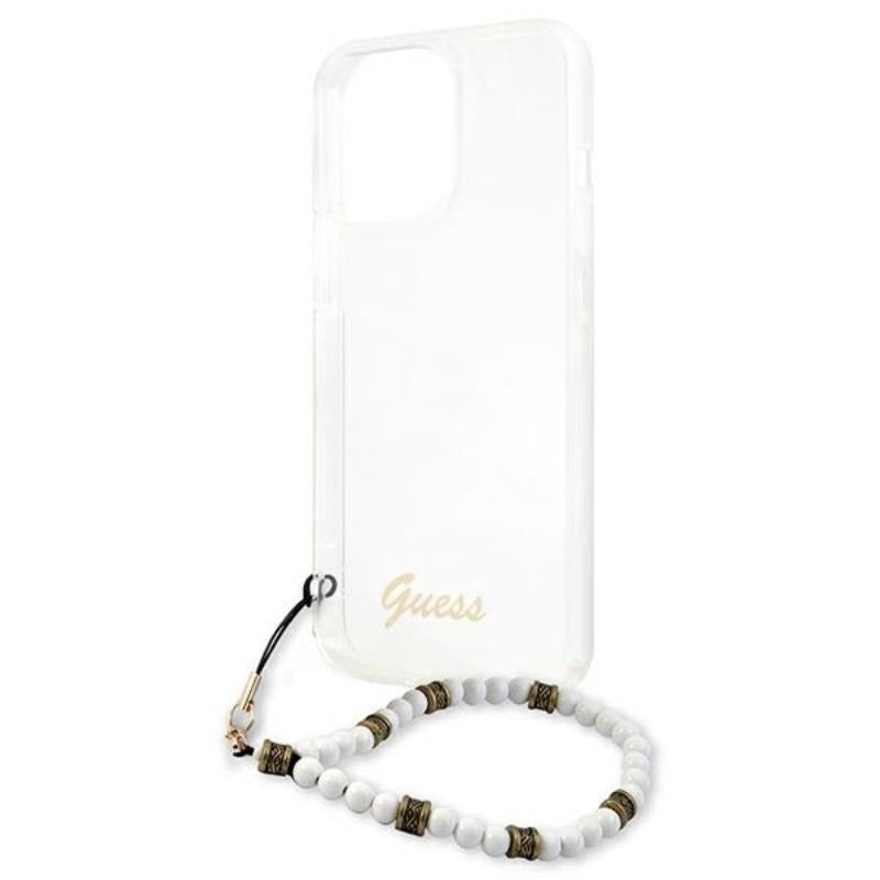 Guess White Pearl Strap - dėklas iPhone 13 Pro (skaidrus)