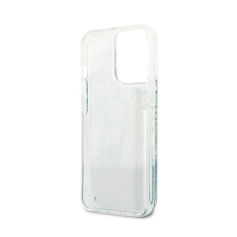 Guess Liquid Glitter Flower – „iPhone 13 Pro“ dėklas (mėlyna/žalia)