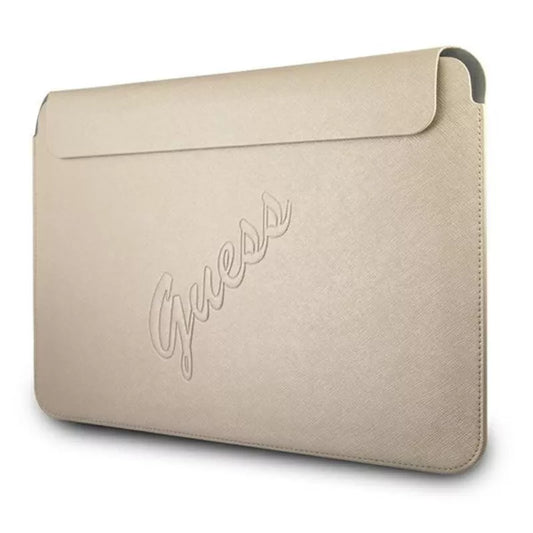 Guess Saffiano Script kompiuterio dėklas – nešiojamojo kompiuterio dėklas 13 colių (auksinis)