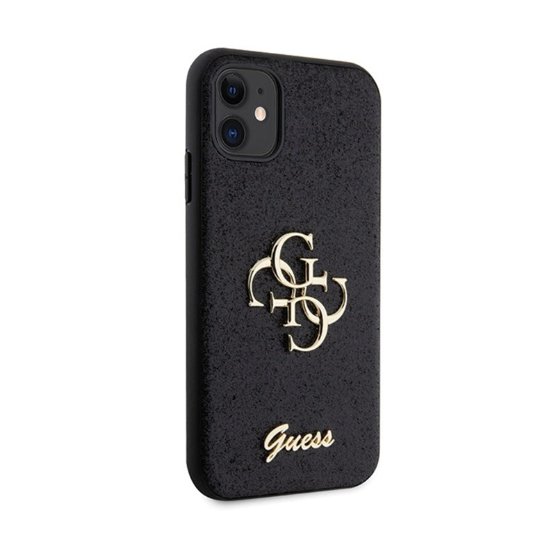 Guess Glitter Script Big 4G – iPhone 11 dėklas (juodas)