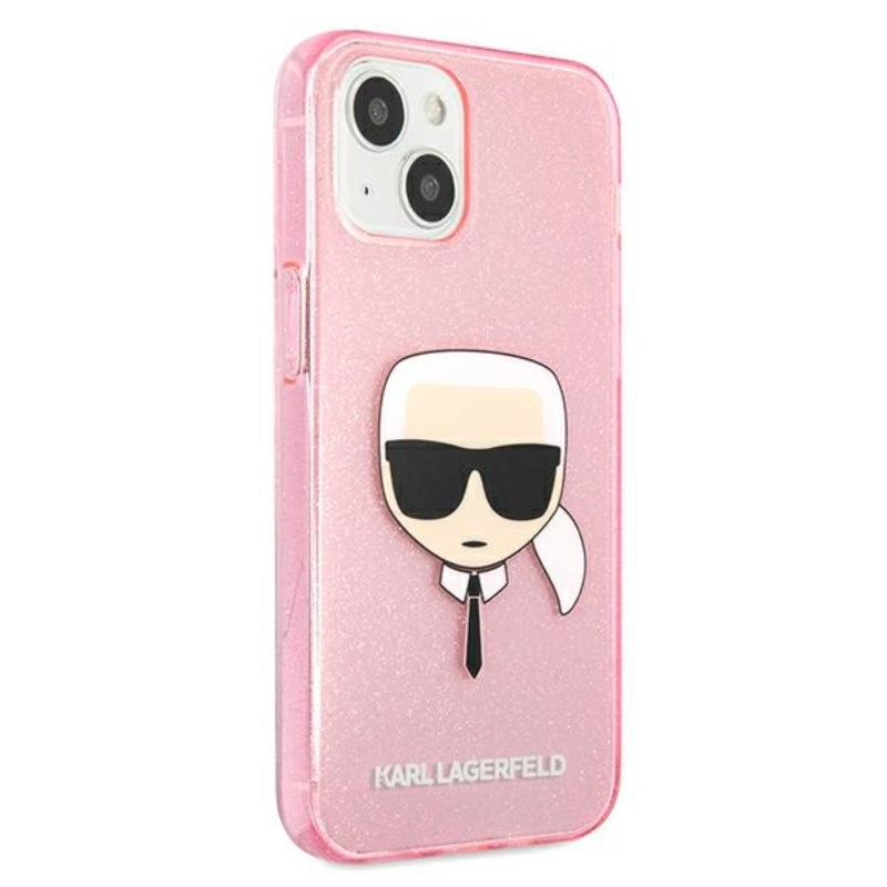 Karl Lagerfeld Karl's Head Glitter - dėklas iPhone 13 Mini (rožinis)