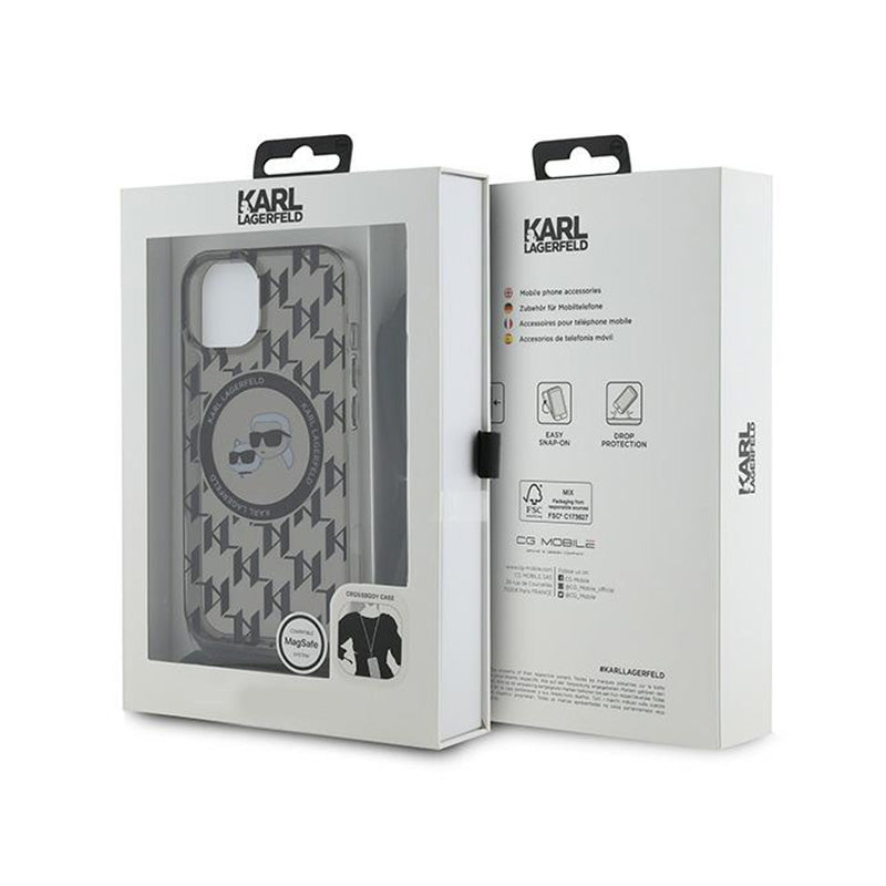 Karl Lagerfeld IML Crossbody Monogram Karl & Choupette Head MagSafe – dėklas iPhone 15 / 14 / 13 (juodas)
