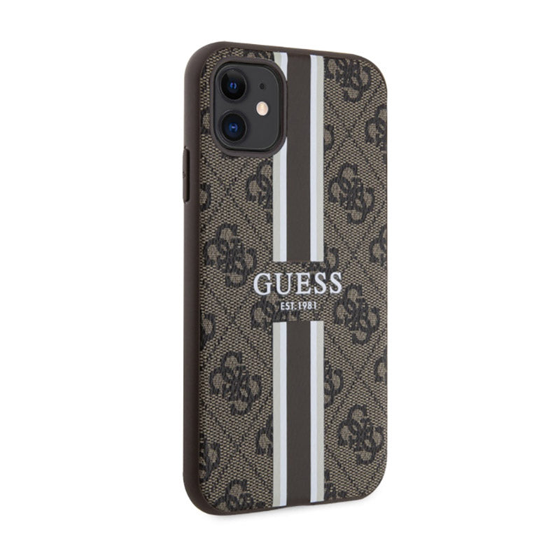 Guess 4G Printed Stripes MagSafe – Dėklas iPhone 11 (rudos spalvos)