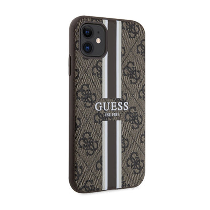 Guess 4G Printed Stripes MagSafe – Dėklas iPhone 11 (rudos spalvos)
