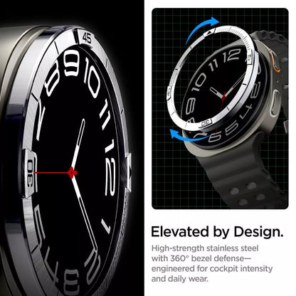 Spigen Bezel Tune Pilot - Apsauginis žiedas/korpusas, skirtas Samsung Galaxy Watch 8 44 mm (Sidabrinis)