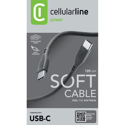 Cellularline Soft Cable - USB-C–USB-C laidas, 1,2 m (juodas)