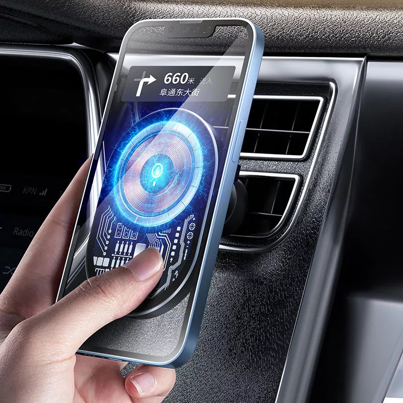 WEKOME WP-U202 Vanguard Series – Magnetinis automobilinis laikiklis su 15W MagSafe belaidžiu įkrovimu (Juoda)