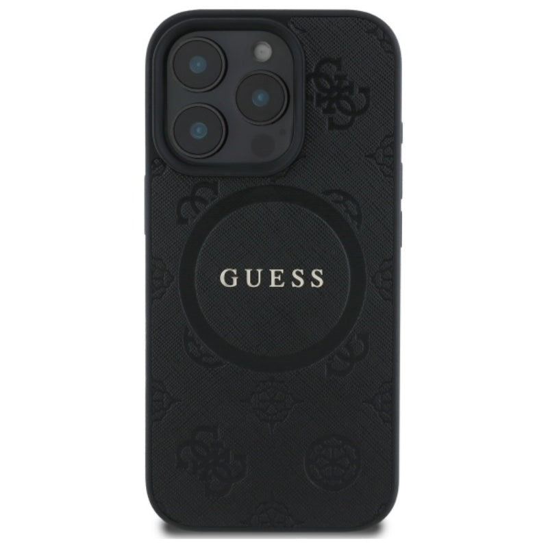 Guess Saffiano Peony Classic Logo MagSafe - „iPhone 16 Pro“ dėklas (juodas)