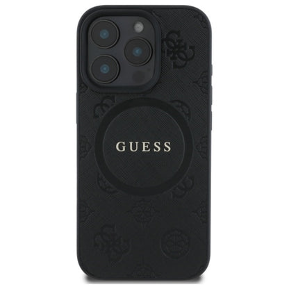 Guess Saffiano Peony Classic Logo MagSafe - „iPhone 16 Pro“ dėklas (juodas)