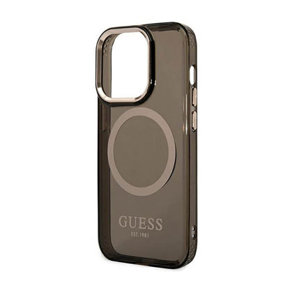 Guess Gold Outline Translucent MagSafe – dėklas skirtas iPhone 14 Pro (juodas)