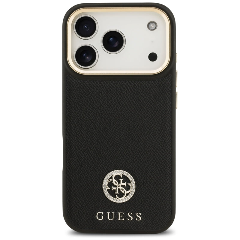 Guess Grūdėtas Dekoratyviniai Akmenukai Logotipas MagSafe - Dėklas iPhone 17 Pro (juodas)
