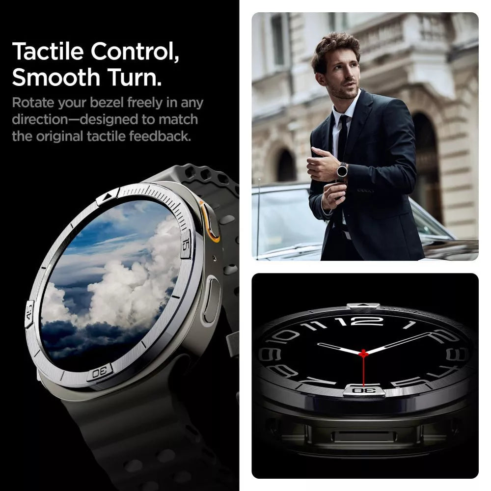 Spigen Bezel Tune Pilot - Apsauginis žiedas/korpusas, skirtas Samsung Galaxy Watch 8 44 mm (Sidabrinis)