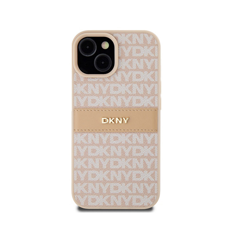 DKNY odinis dėklas „Mono Stripe & Metal Logo“, skirtas „iPhone 15 / 14 / 13“ (rožinis)