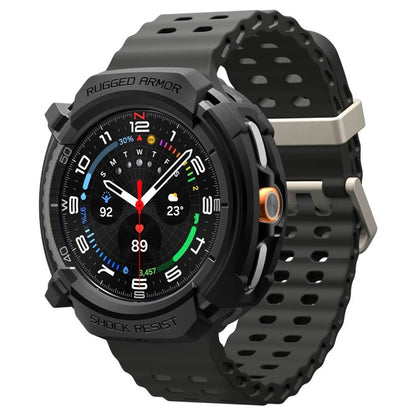 Spigen Rugged Armor – Dėklas, skirtas Samsung Galaxy Watch 8 Classic 46 mm (Matinis juodas)