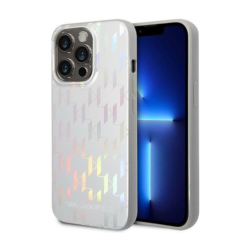 Karl Lagerfeld Monogram Iridescentinis - Dėklas iPhone 14 Pro (sidabrinis)
