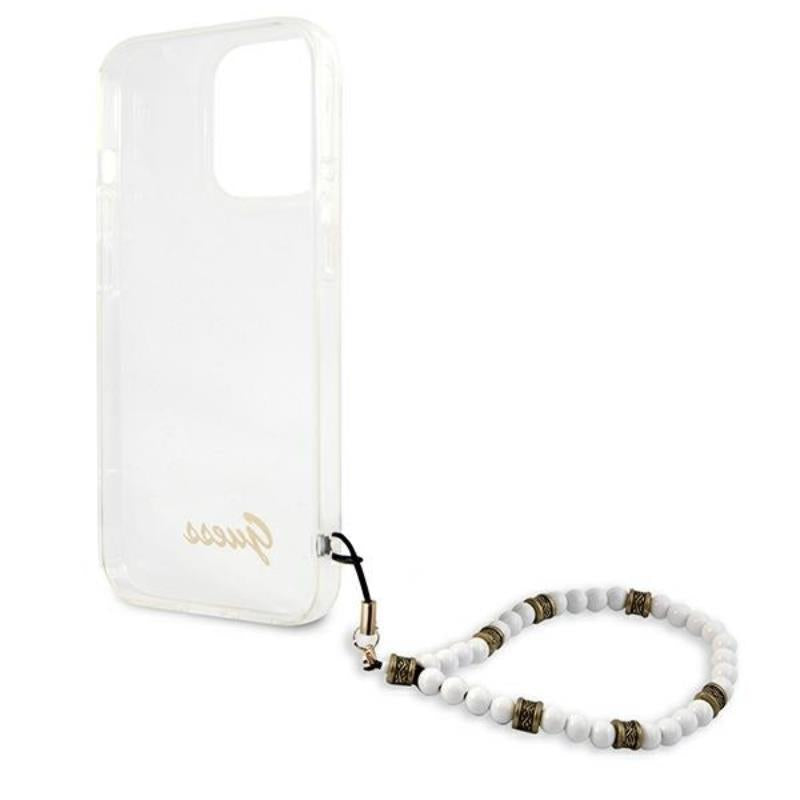 Guess White Pearl Strap - dėklas iPhone 13 Pro (skaidrus)