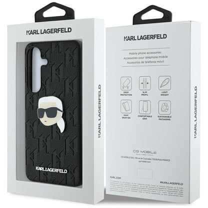 Karl Lagerfeld Leather Monogram Pin Logo Karl Head - dėklas Samsung Galaxy S25 (juodas)
