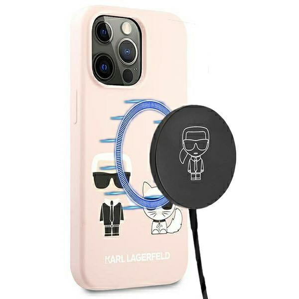 Karl Lagerfeld Silikoninis Karl & Choupette Magsafe – dėklas skirtas iPhone 13 (rožinis)