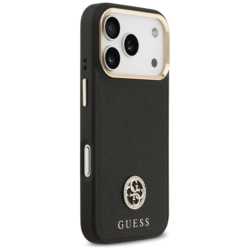 Guess Grūdėtas Dekoratyviniai Akmenukai Logotipas MagSafe - Dėklas iPhone 17 Pro (juodas)