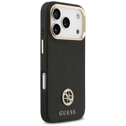 Guess Grūdėtas Dekoratyviniai Akmenukai Logotipas MagSafe - Dėklas iPhone 17 Pro (juodas)