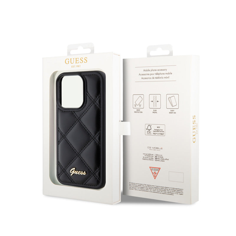 Guess Quilted Metal Logo - dėklas skirtas iPhone 15 Pro (juodas)