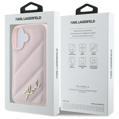 Karl Lagerfeld Quilted Signature – Dėklas, skirtas iPhone 16 (rožinis)