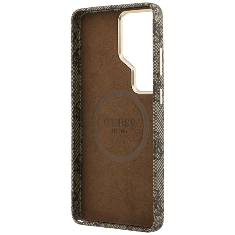 Guess 4G Script MagSafe dėklas – Samsung Galaxy S26 Ultra (rudos spalvos)