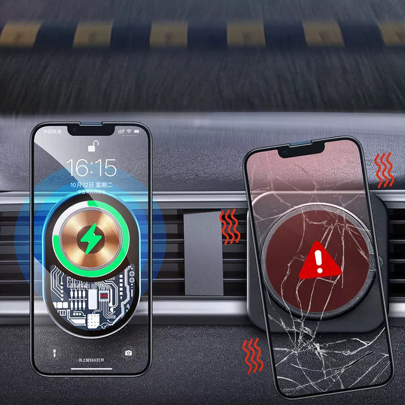 WEKOME WP-U202 Vanguard Series – Magnetinis automobilinis laikiklis su 15W MagSafe belaidžiu įkrovimu (Juoda)