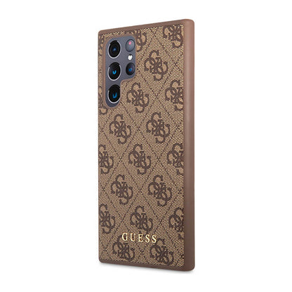 Guess 4G Metal Logo – dėklas, skirtas „Samsung Galaxy S23 Ultra“ (rudas)