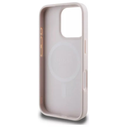 Guess 4G Printed Stripes MagSafe – dėklas iPhone 16 Pro Max (rožinis)