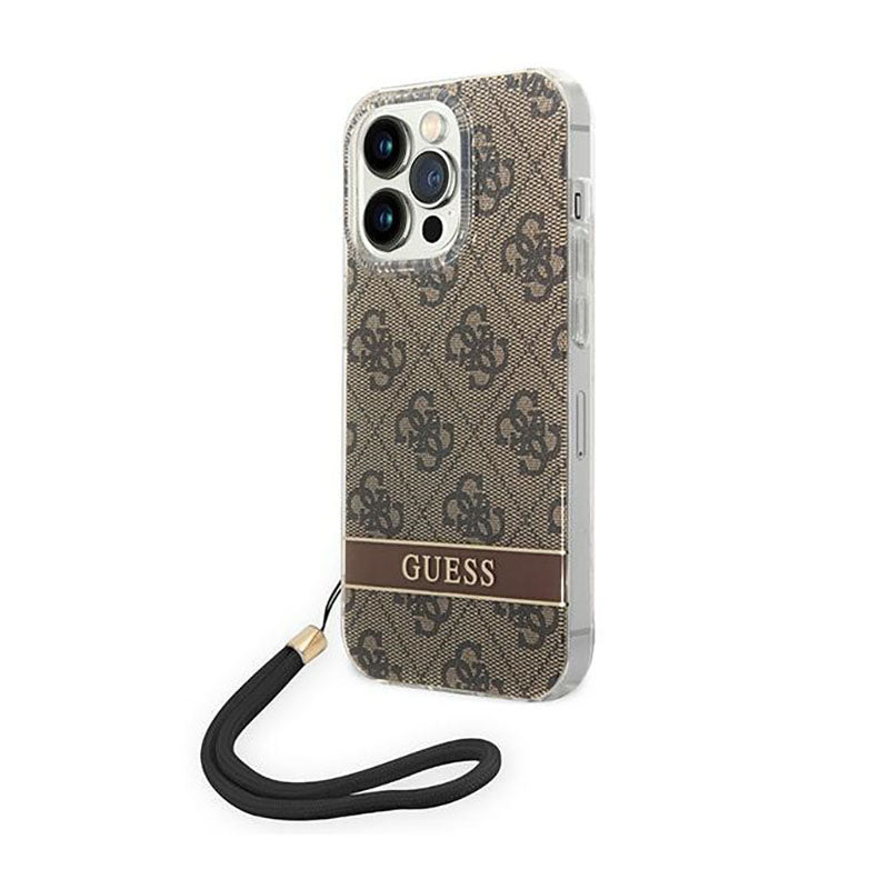 Guess 4G Print Cord - dėklas skirtas iPhone 14 Pro (rudas)