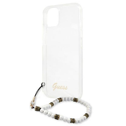 Guess White Pearl Strap - Dėklas iPhone 15 / 14 / 13 (Skaidrus)