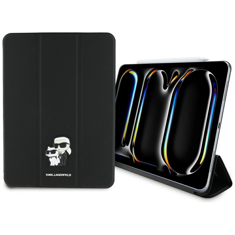 Karl Lagerfeld Book Cover Saffiano Magnetic Karl & Choupette - Dėklas iPad Pro 11" M4 (2024) (juodas)