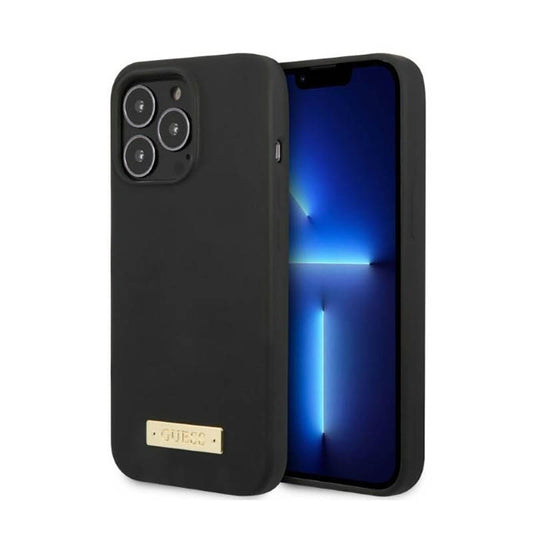 Guess Silicone Logo Plate MagSafe - Dėklas skirtas iPhone 13 Pro (Juoda)