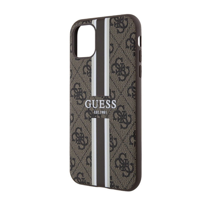 Guess 4G Printed Stripes MagSafe – Dėklas iPhone 11 (rudos spalvos)