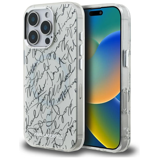 Karl Lagerfeld IML Karl Script Raštas MagSafe Dėklas, skirtas iPhone 16 Pro Max (baltas)