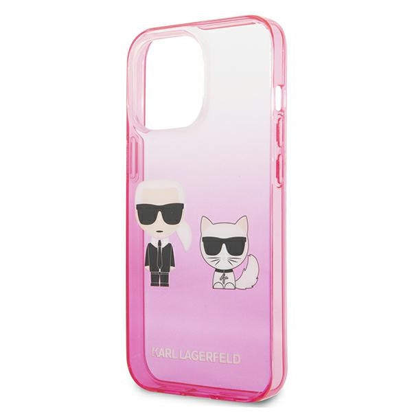Karl Lagerfeld Gradient Ikonik Karl & Choupette – dėklas, skirtas iPhone 13 Pro (rožinis)