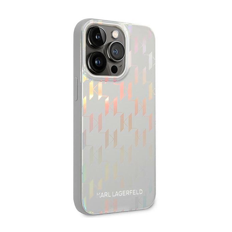 Karl Lagerfeld Monogram Iridescentinis - Dėklas iPhone 14 Pro (sidabrinis)