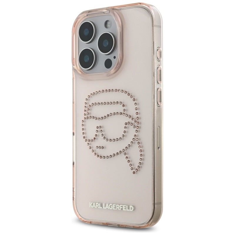 Karl Lagerfeld IML Rhinestones Karl Head – dėklas, skirtas iPhone 16 Pro (rožinis)