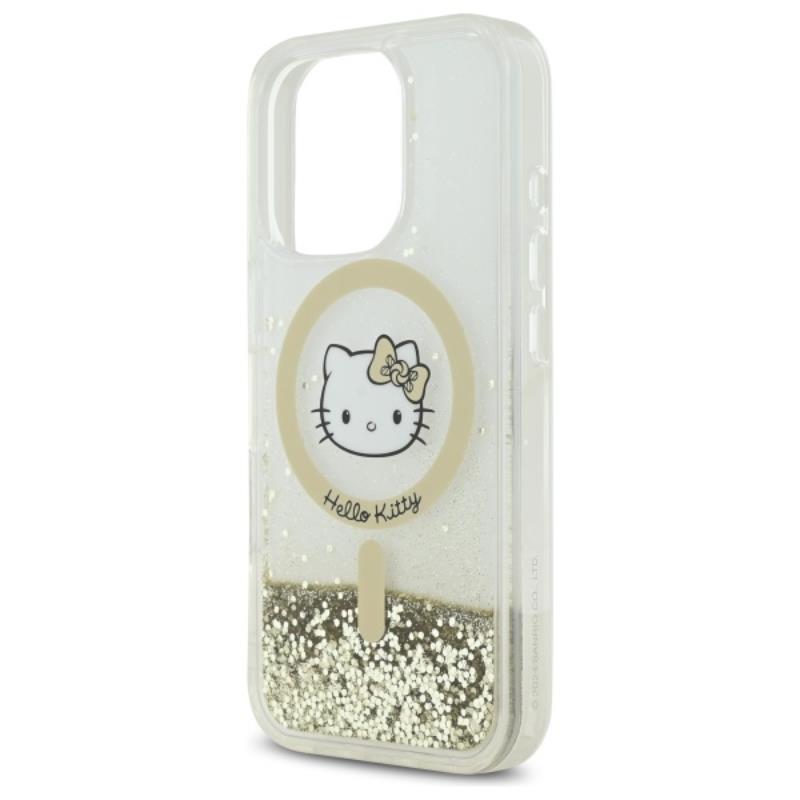 Hello Kitty Liquid Glitter Fever MagSafe – dėklas iPhone 16 Pro (baltas/auksinis)