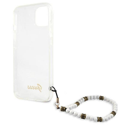 Guess White Pearl Strap - Dėklas iPhone 15 / 14 / 13 (Skaidrus)