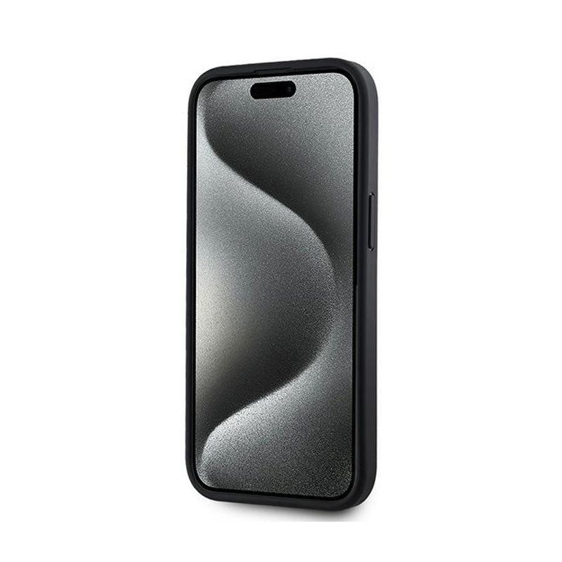 DKNY Leather Checkered Mono Pattern MagSafe – dėklas, skirtas iPhone 15 / 14 / 13 (juodas)