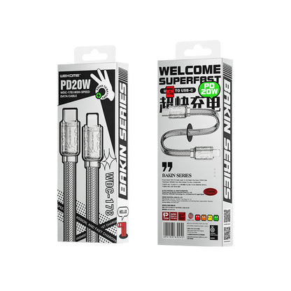WEKOME WDC-178 Bakin serija – USB-C į Lightning greitojo įkrovimo PD jungties laidas 20W greitasis įkrovimas 1 m (sidabrinis)