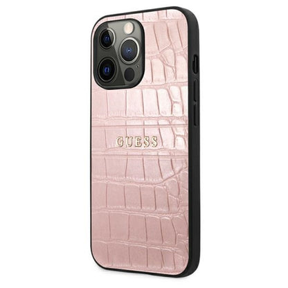 Guess Croco Stamp Lines – dėklas iPhone 13 Pro (rožinis)